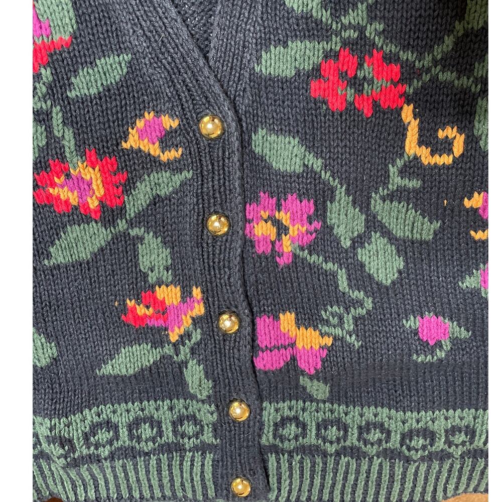 Jones New York Exclusive Hand knit 90s Floral Cotton Blend Cardigan M - Picture 4 of 9